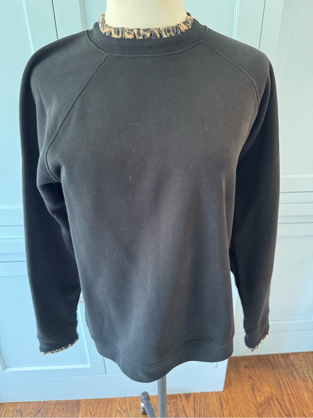 EUC J.Crew Black Crewneck Sweater with Subtle animal Trim neck
